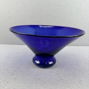 Vtg Blenko Cobalt Blue Glass Bowl 11" Mid Century Modern Centerpiece